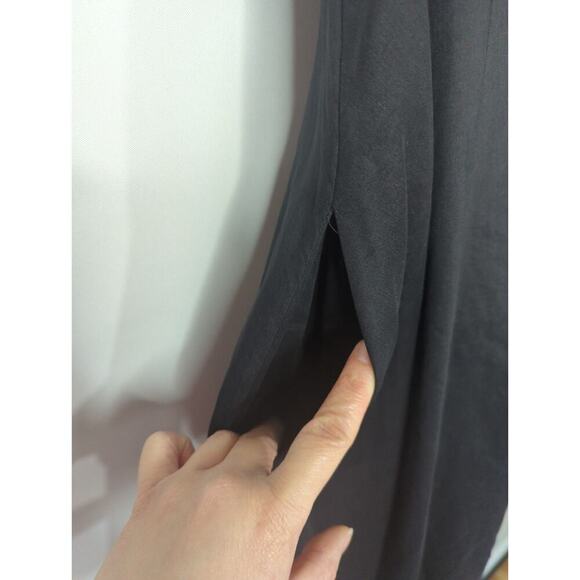 Theory Black V-Neck Sleeveless Linen Blend Narida Crunch Mini Flare Dress Size 6 - Picture 6 of 11